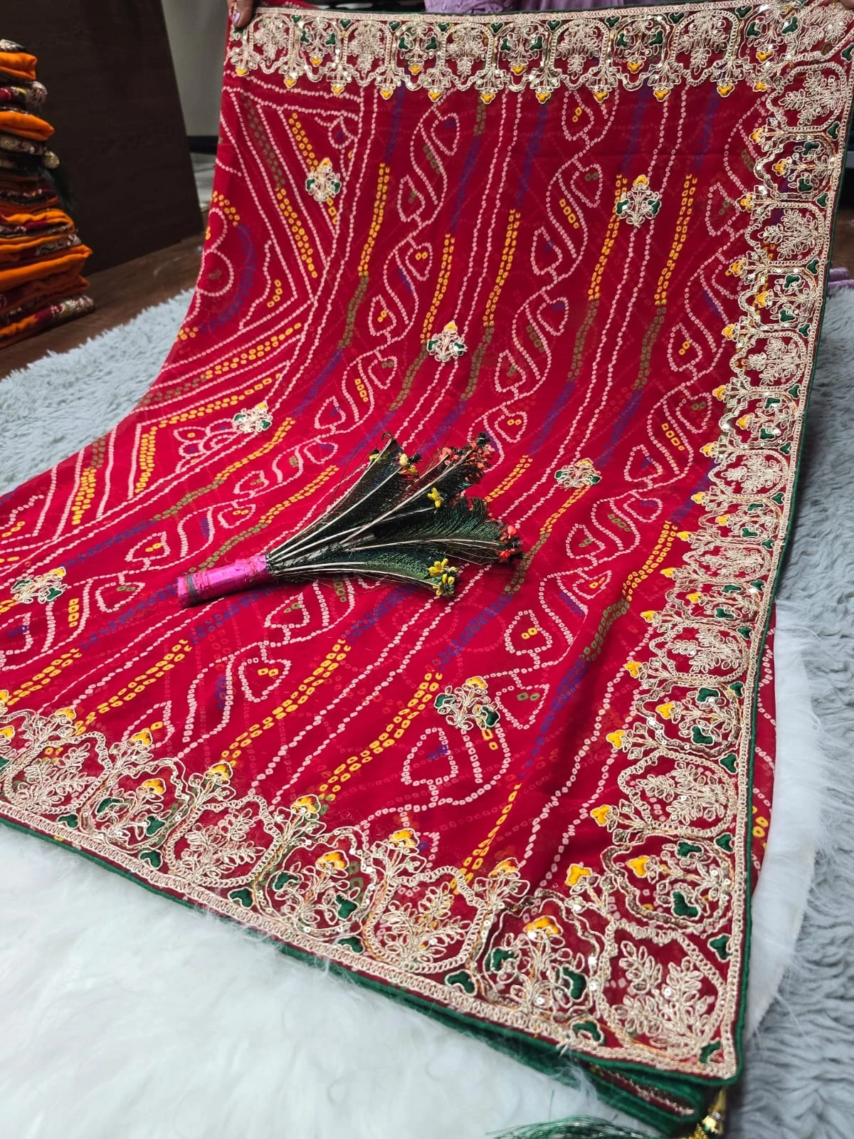 Heavy Bandhej Saree with Stunning Work and Rich Border - Perfect for Every Occasion!-Red-2