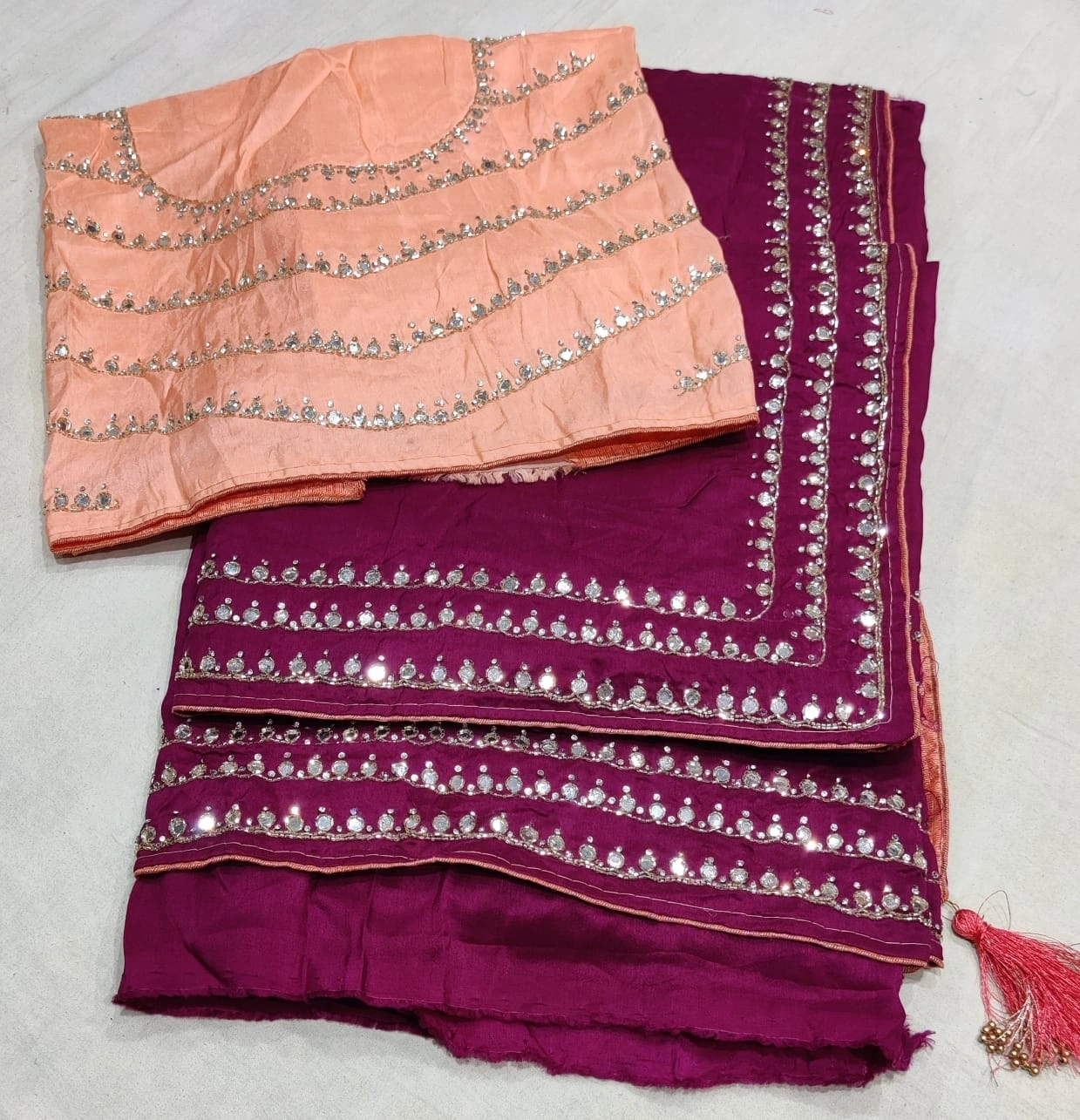 Rose Jaipuri Silk Saree with Handcrafted Border Work-NSD-25-Wine