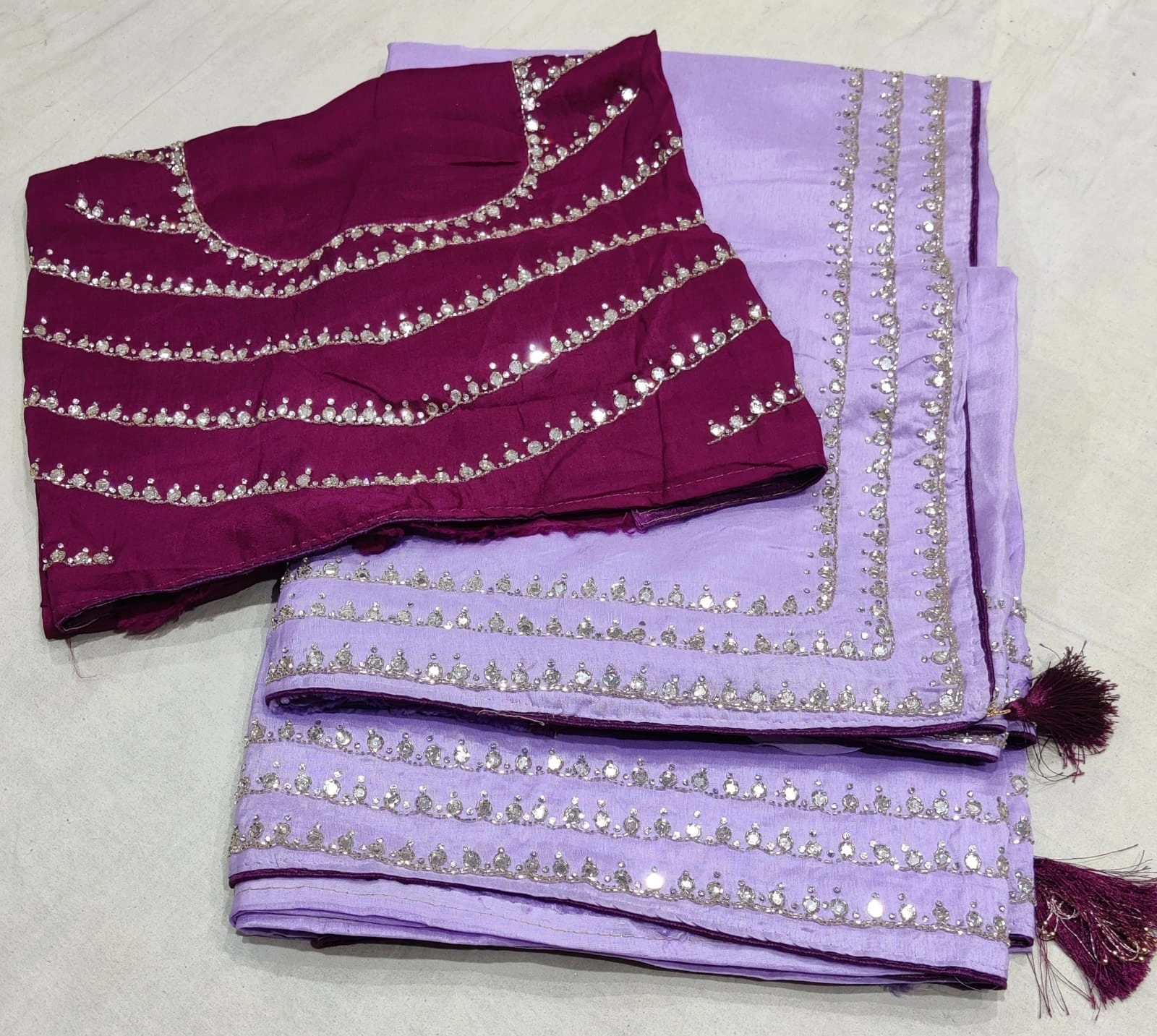 Rose Jaipuri Silk Saree with Handcrafted Border Work-NSD-25-Purple