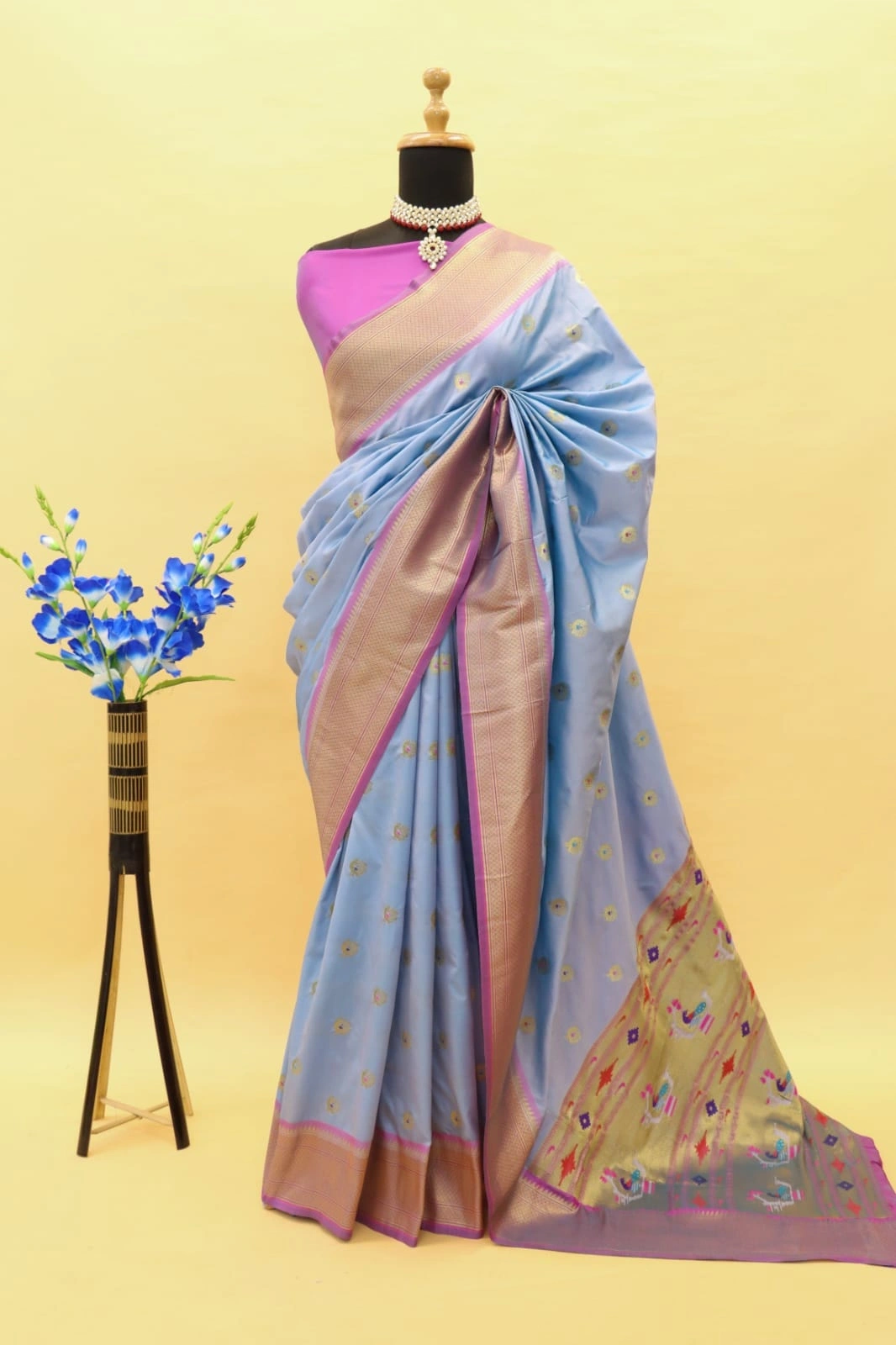 Paithani Silk Saree: Luxurious Pure Silk with Gold Jari Embellishments-PTN-01-Lavander