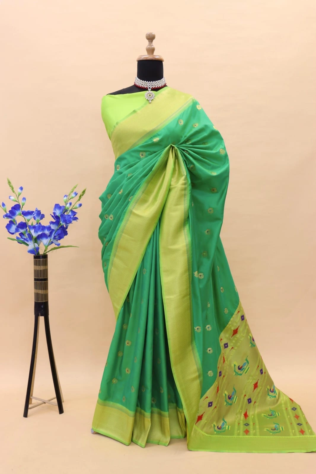 Paithani Silk Saree: Luxurious Pure Silk with Gold Jari Embellishments-PTN-01-Green