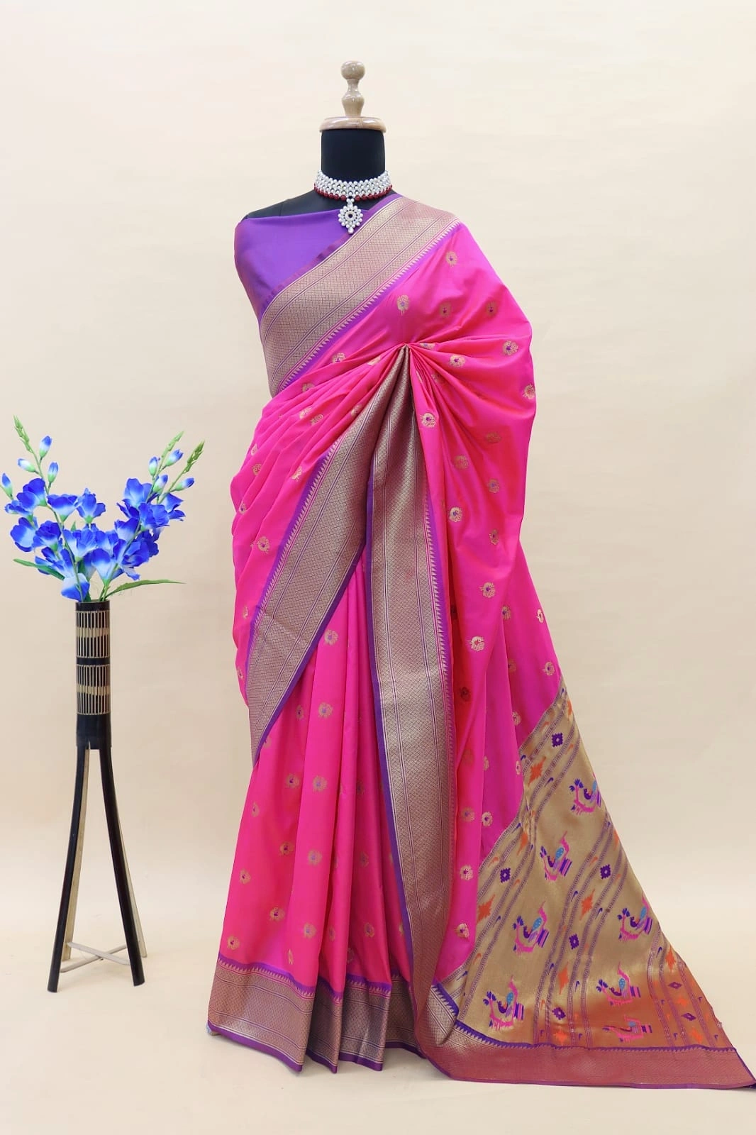 Paithani Silk Saree: Luxurious Pure Silk with Gold Jari Embellishments-PTN-01-Rani