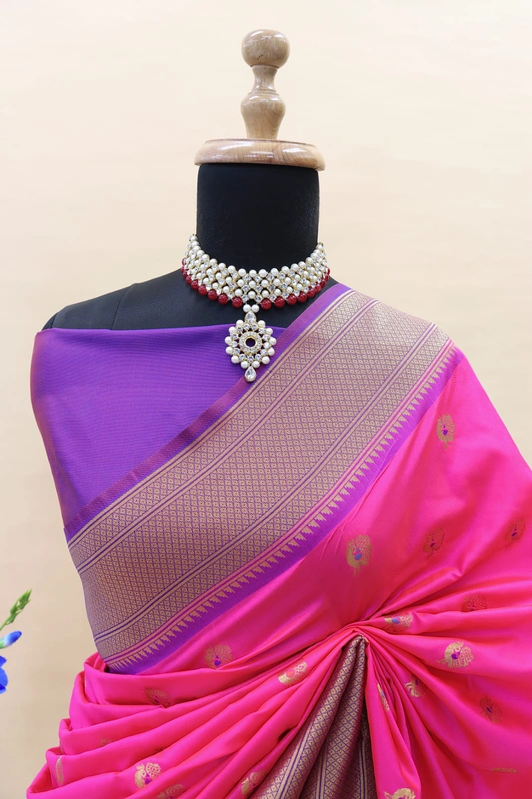 Paithani Silk Saree: Luxurious Pure Silk with Gold Jari Embellishments-Rani-1