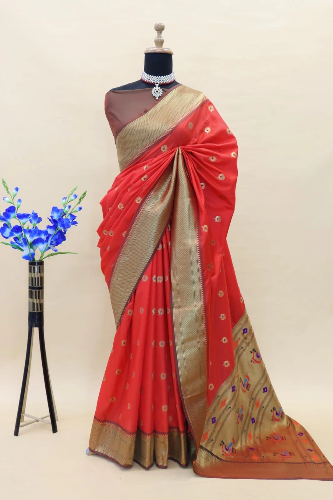 Paithani Silk Saree: Luxurious Pure Silk with Gold Jari Embellishments-PTN-01-Red