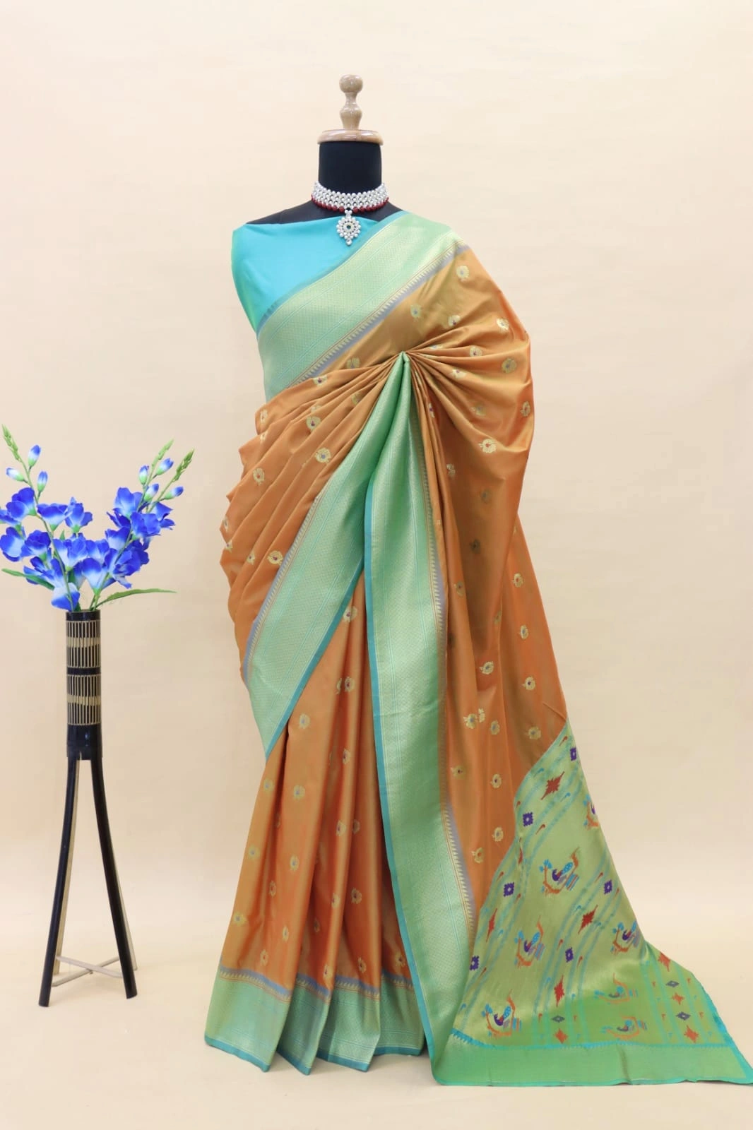 Paithani Silk Saree: Luxurious Pure Silk with Gold Jari Embellishments-PTN-01-Orange