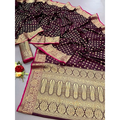 YNF Satin Silk Saree: Golden Jari Work, Pink Border, Stunning Design!