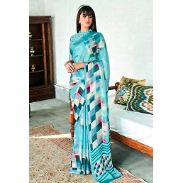 High-Quality Digital Printed Crepe Silk Sarees with Matching Blouse