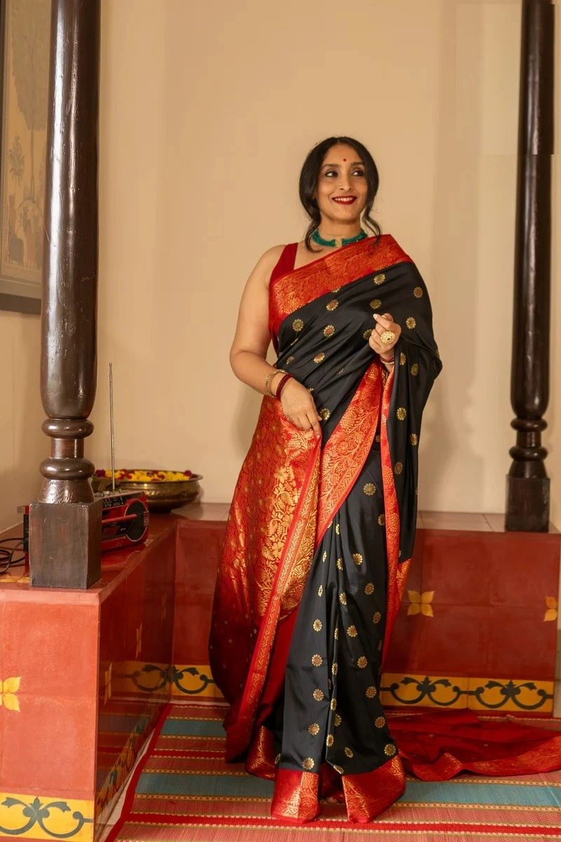 Banarasi Soft Silk Saree - Elegant, Lightweight, and Perfectly Colored-Black-1