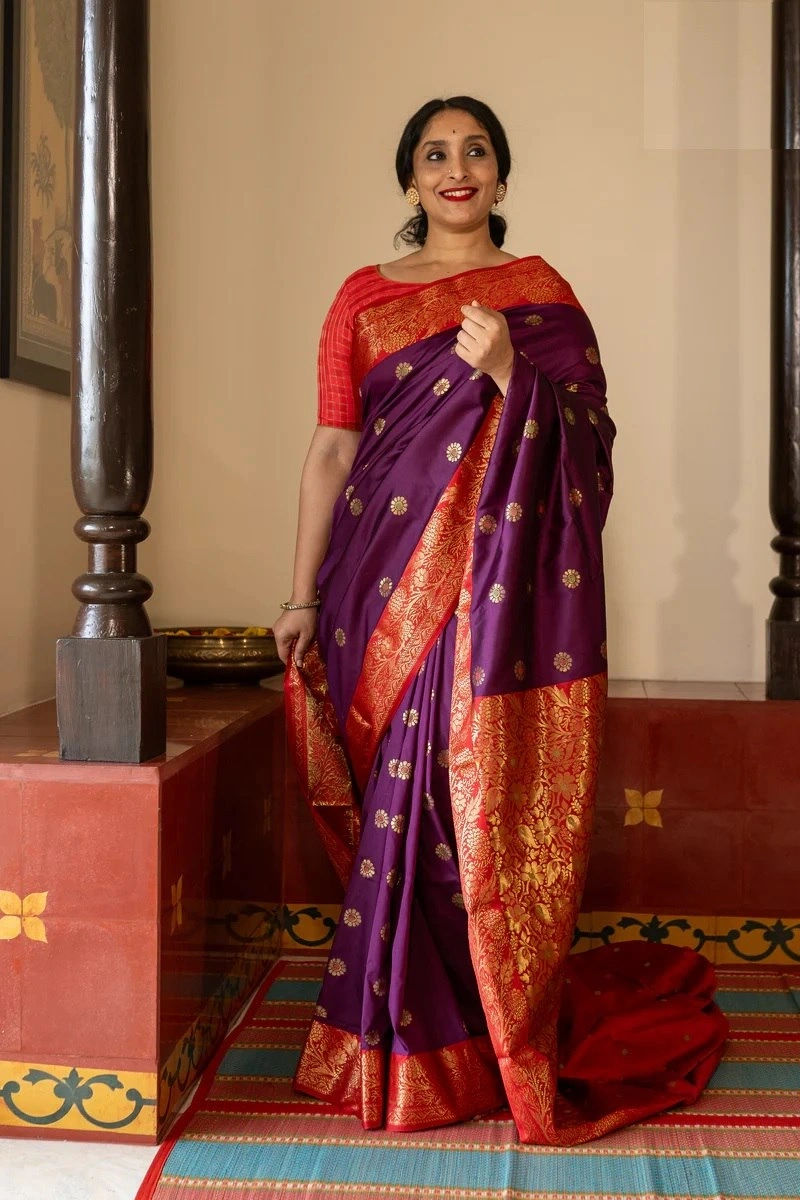 Banarasi Soft Silk Saree - Elegant, Lightweight, and Perfectly Colored-Wine-3