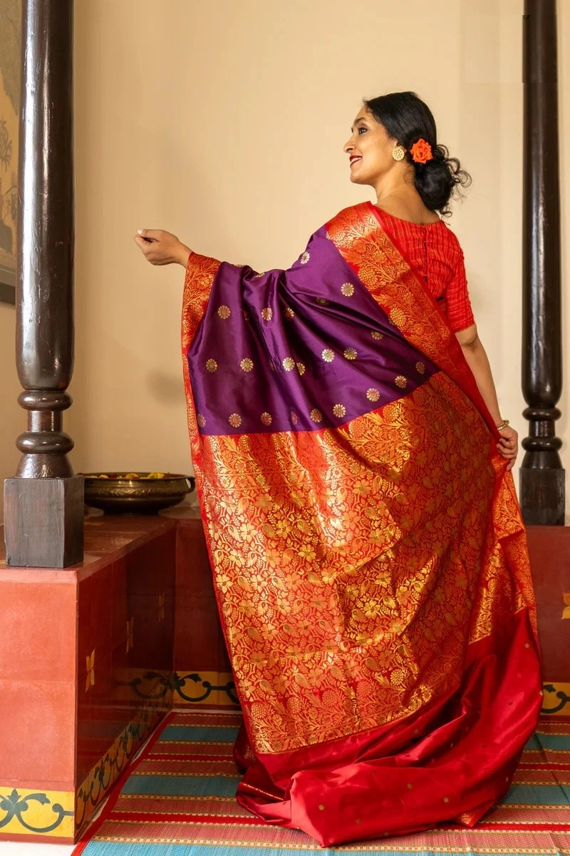 Banarasi Soft Silk Saree - Elegant, Lightweight, and Perfectly Colored-Wine-5