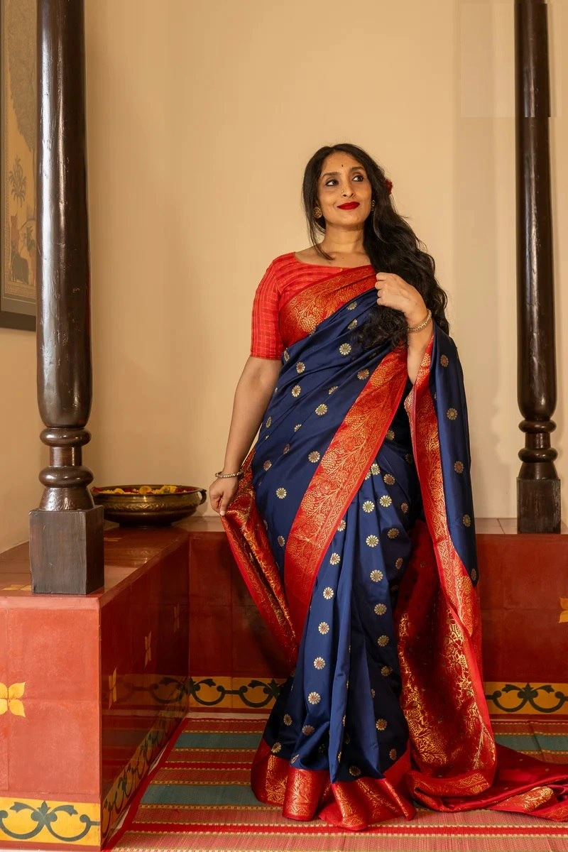 Banarasi Soft Silk Saree - Elegant, Lightweight, and Perfectly Colored-Blue-2