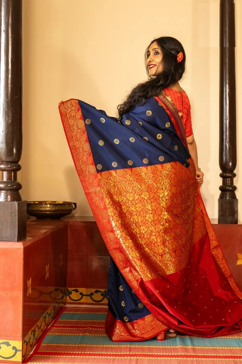 Banarasi Soft Silk Saree - Elegant, Lightweight, and Perfectly Colored-Blue-3