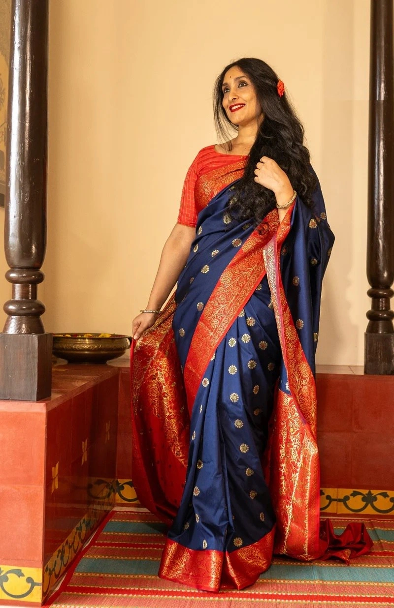 Banarasi Soft Silk Saree - Elegant, Lightweight, and Perfectly Colored-Blue-4