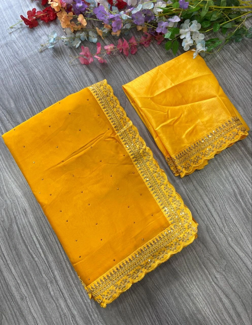 Rangoli Silk Saree with Diamond and Sequin Embellishments-ACS-57-Yellow