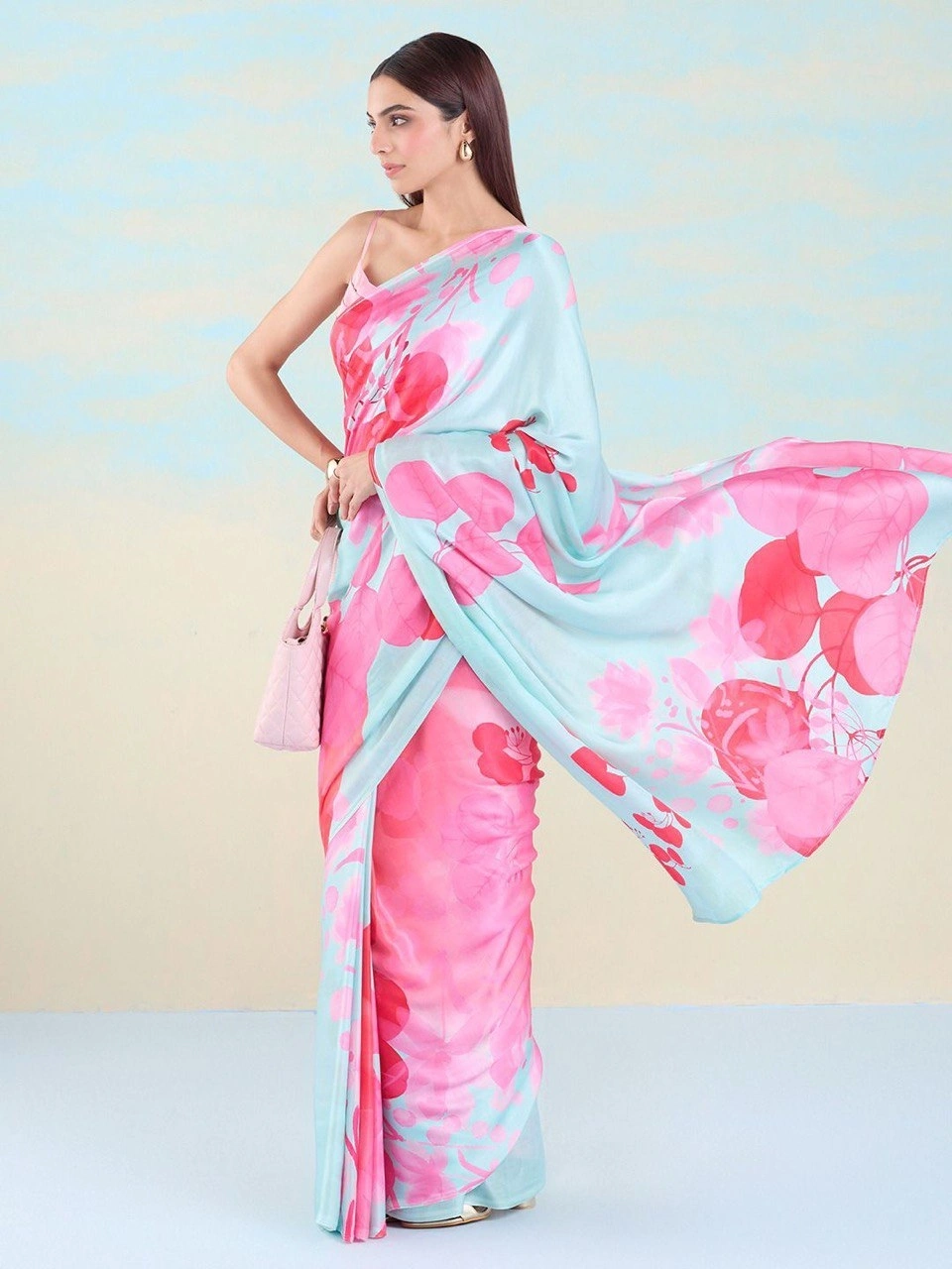 Regal Appeal: Heavy Japan Satin Saree with Printed Design-GRO-2137-White