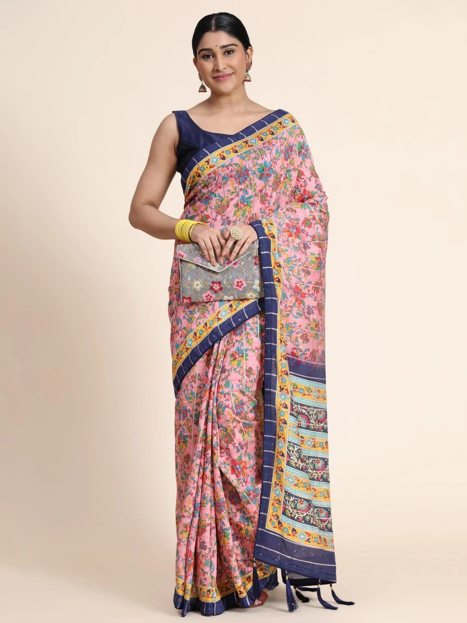 Chanderi Cotton Saree with Silk Blouse - Vibrant Digital Print-Pink-2