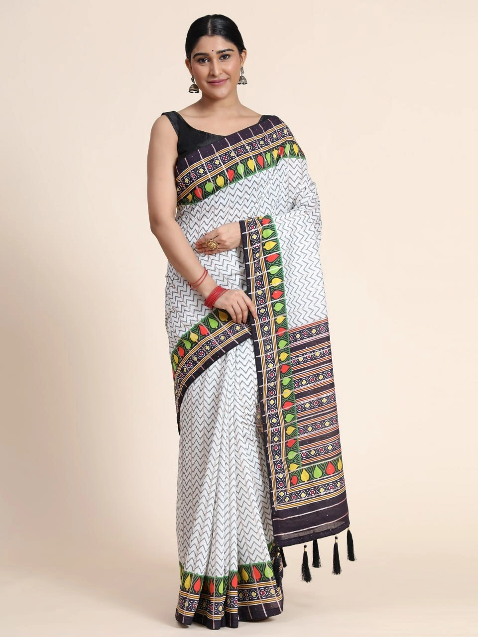 Chanderi Cotton Saree with Silk Blouse - Vibrant Digital Print-RSC-PANETAR-122-Grey