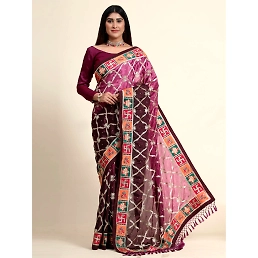 Chinon Padding Soft Silk Saree with Embroidery and Diamond Work