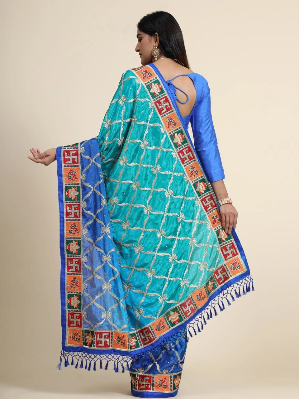 Chinon Soft Silk Saree with Embroidery and Diamond Work-Rama-2