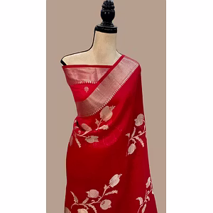 Antique Zari Crepe Silk Saree with Tassels and Barcode Blouse