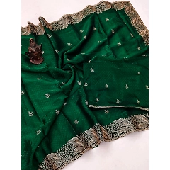 Soft Burbery Silk with Multistitched Border and Butti Work