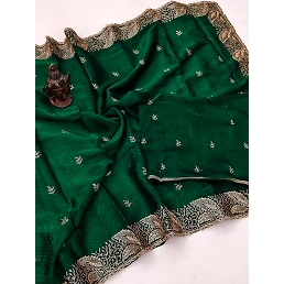 Soft Burbery Silk with Multistitched Border and Butti Work