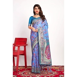 Pure Pashmina Silk Saree: Exquisite Weaving and Colorful Meena Work