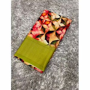 Aura Banarasi Silk Saree with Jacquard Border & Running Blouse