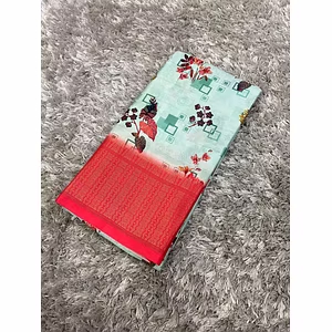 Aura Banarasi Silk Saree with Jacquard Border & Running Blouse