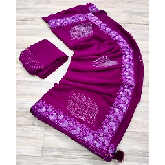 Pure Najbin Chiffon Saree: Stunning Amrodri & Siroski Border with Butta Work