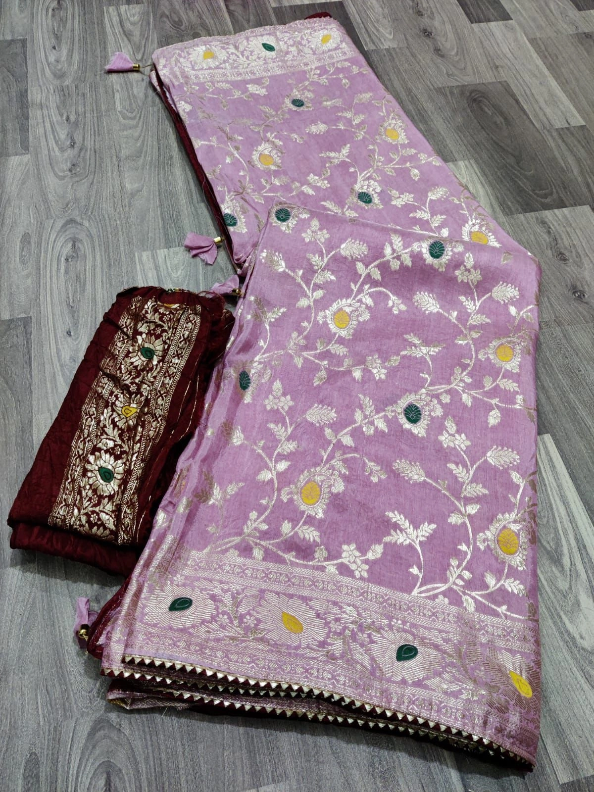 Stunning Jaipur Hand-Dyed Silk Saree with Contrasting Blouse-NSD-29-Lavender