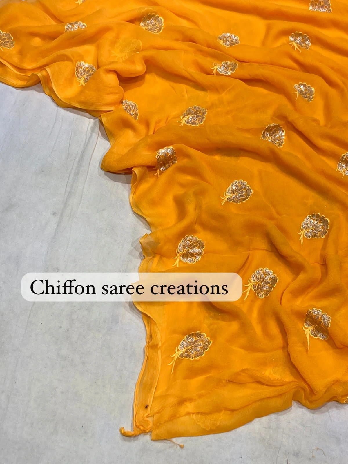 Exquisite Diamond Chiffon Saree: Stunning, Intricate Work, Multiple Colors-Yellow-1