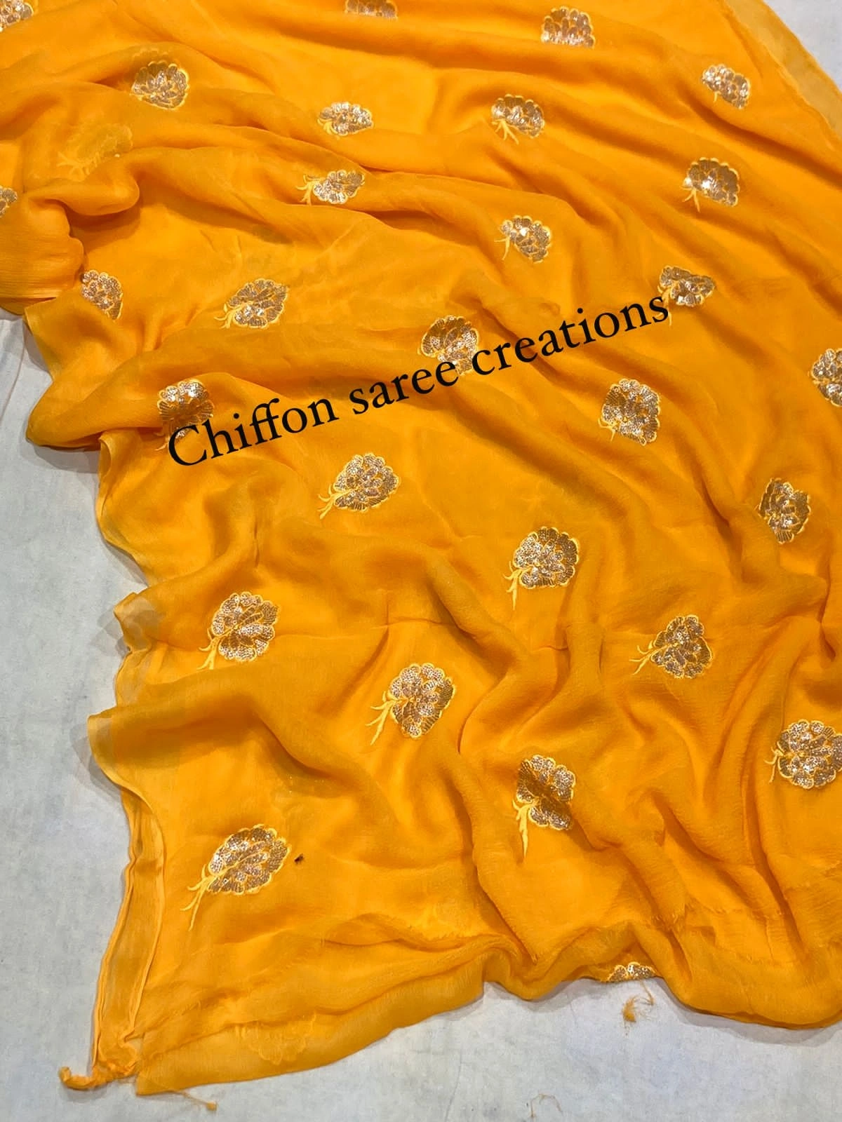 Exquisite Diamond Chiffon Saree: Stunning, Intricate Work, Multiple Colors-Yellow-2