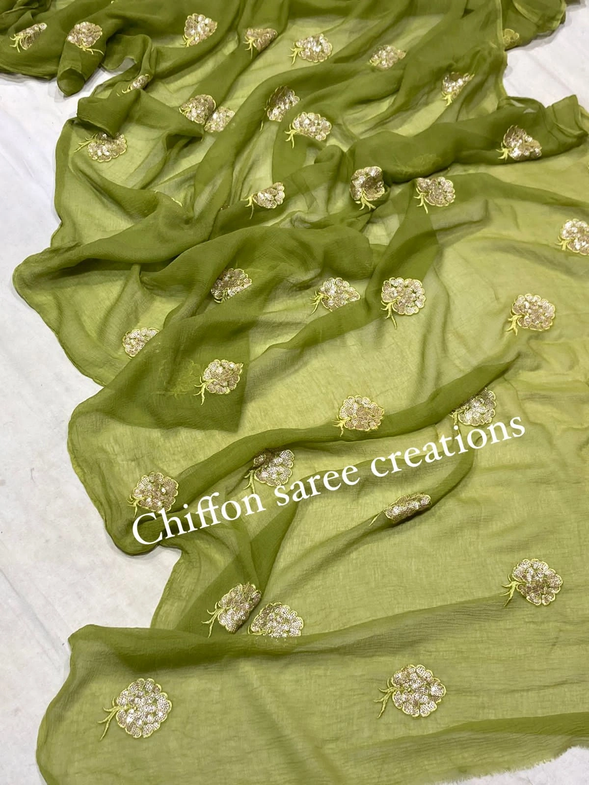 Exquisite Diamond Chiffon Saree: Stunning, Intricate Work, Multiple Colors-NSD-30-Green