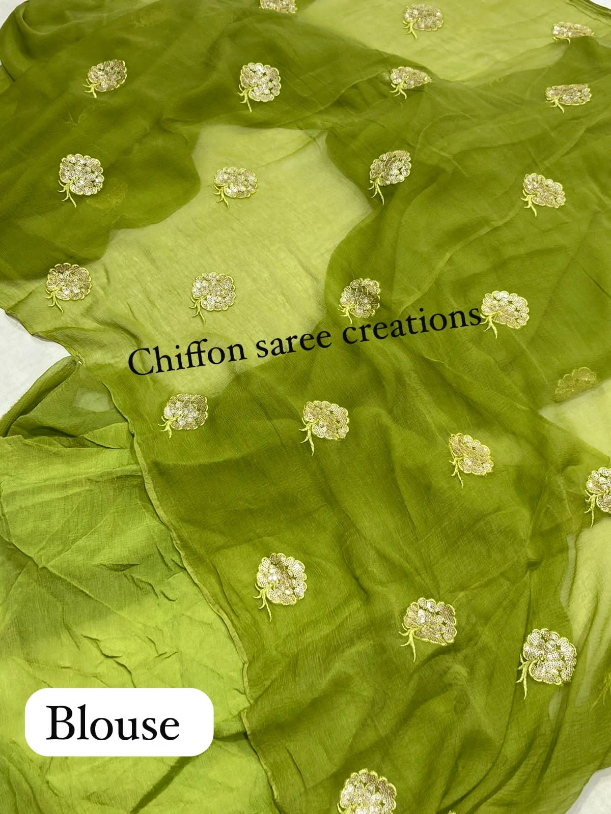 Exquisite Diamond Chiffon Saree: Stunning, Intricate Work, Multiple Colors-Green-1