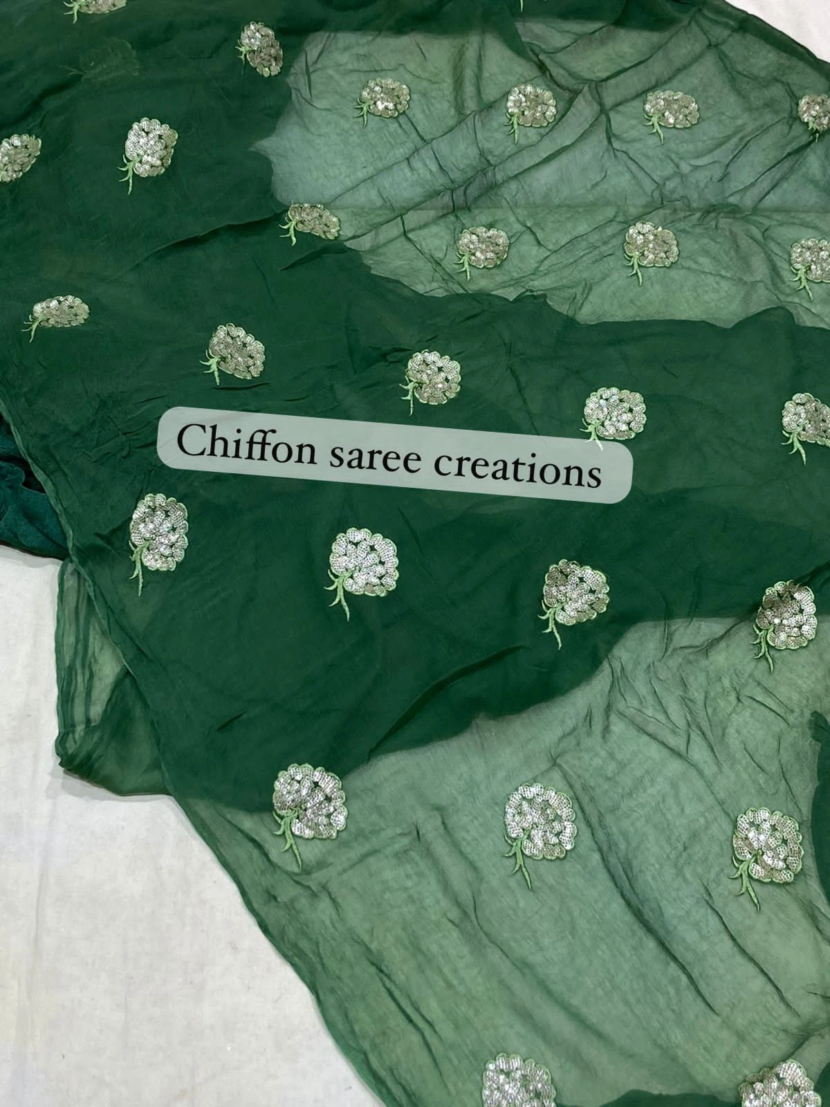 Exquisite Diamond Chiffon Saree: Stunning, Intricate Work, Multiple Colors-NSD-30-DarkGreen