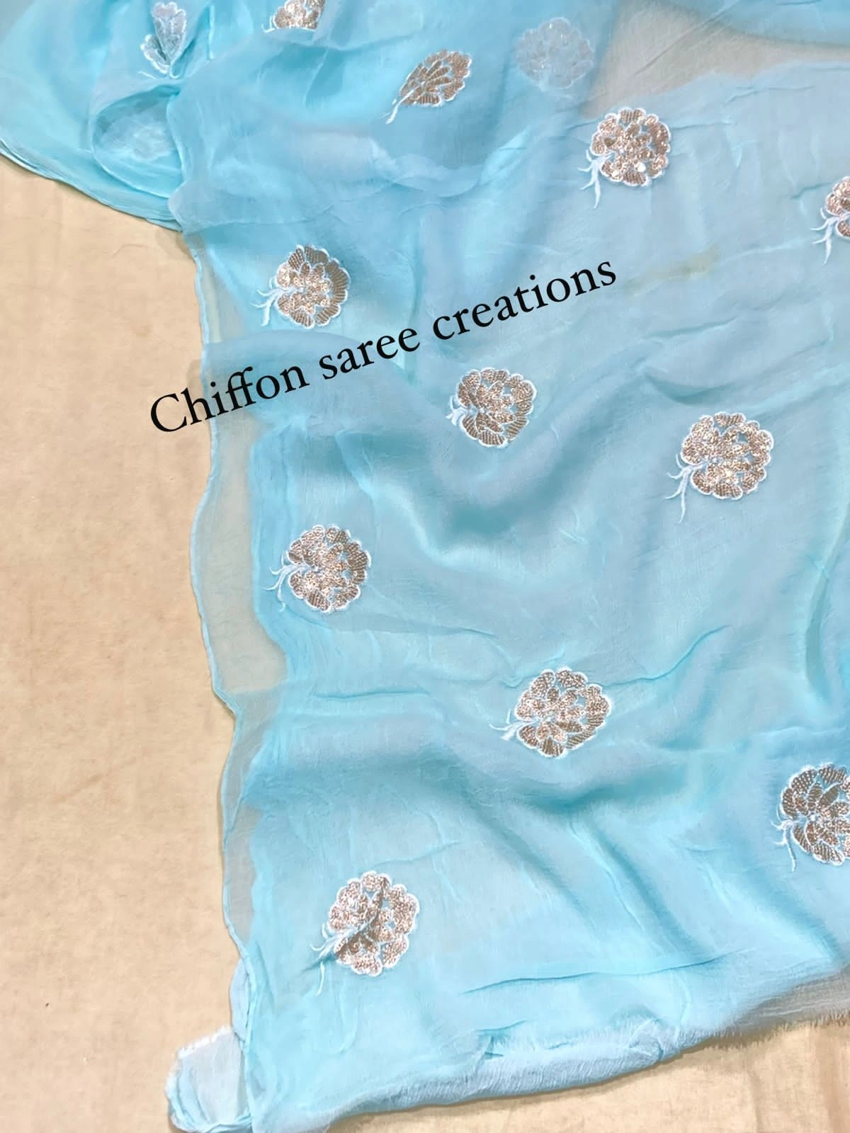 Exquisite Diamond Chiffon Saree: Stunning, Intricate Work, Multiple Colors-NSD-30-SkyBlue