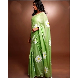 Premium Linen Cotton Sarees: Exquisite Floral Digital Print with Matching Blouse