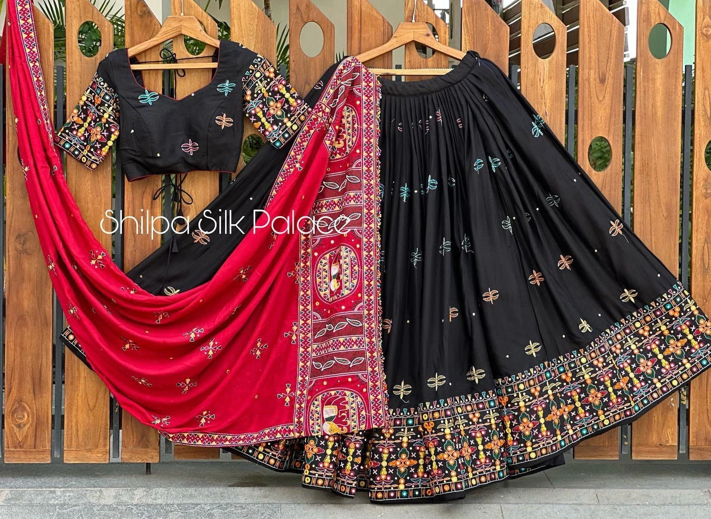 Muslin Cotton Lehenga Set with Real Mirror Work - Complete Ensemble-VCT-31-Black