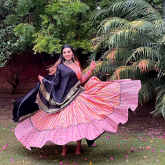 Stunning Lehenga Set with Printed Silk Choli and Mirror Work