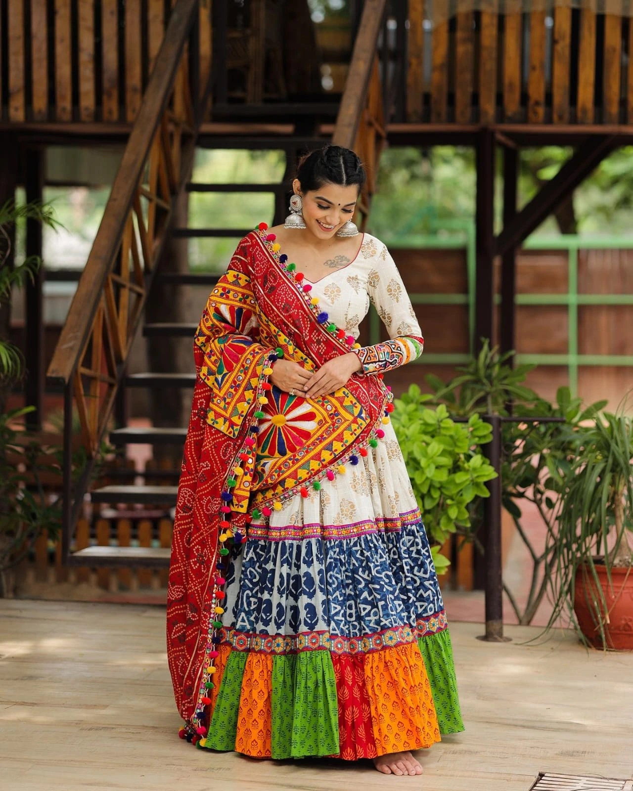 Muslin Cotton Lehenga Set with Real Mirror Work - Complete Ensemble-VCT-50-Craem