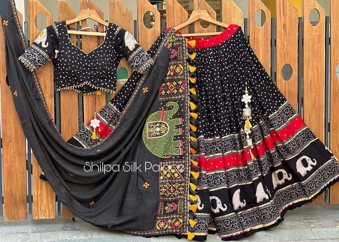 Muslin Cotton Lehenga Set with Real Mirror Work - Complete Ensemble-VCT-52-Black