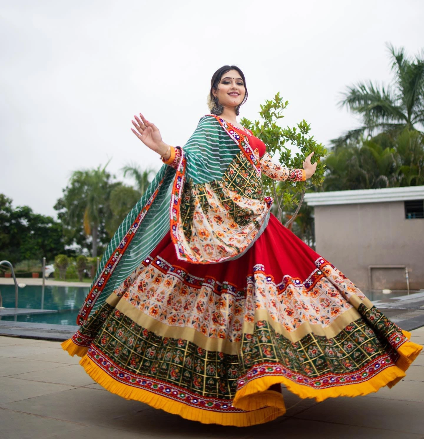 Muslin Cotton Lehenga Set with Real Mirror Work - Complete Ensemble-VCT-63-Red