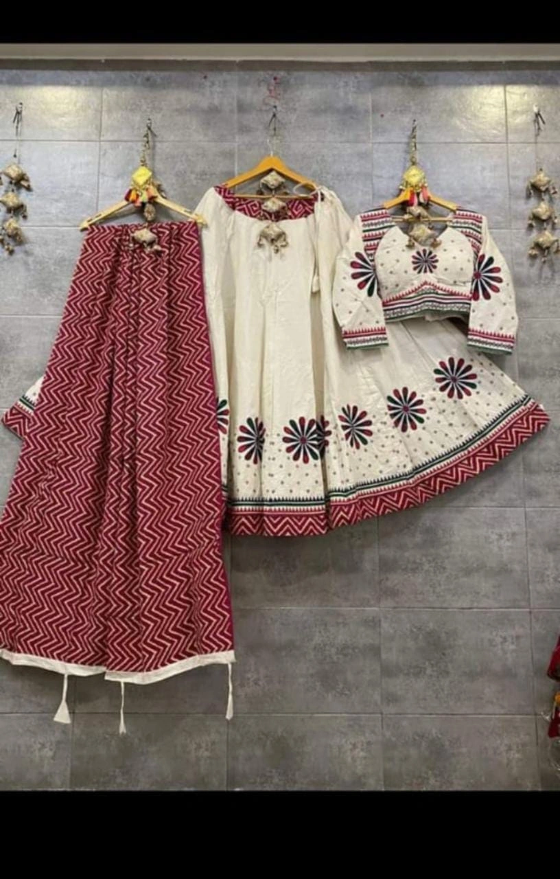 Muslin Cotton Lehenga Set with Real Mirror Work - Complete Ensemble-VCT-69-White