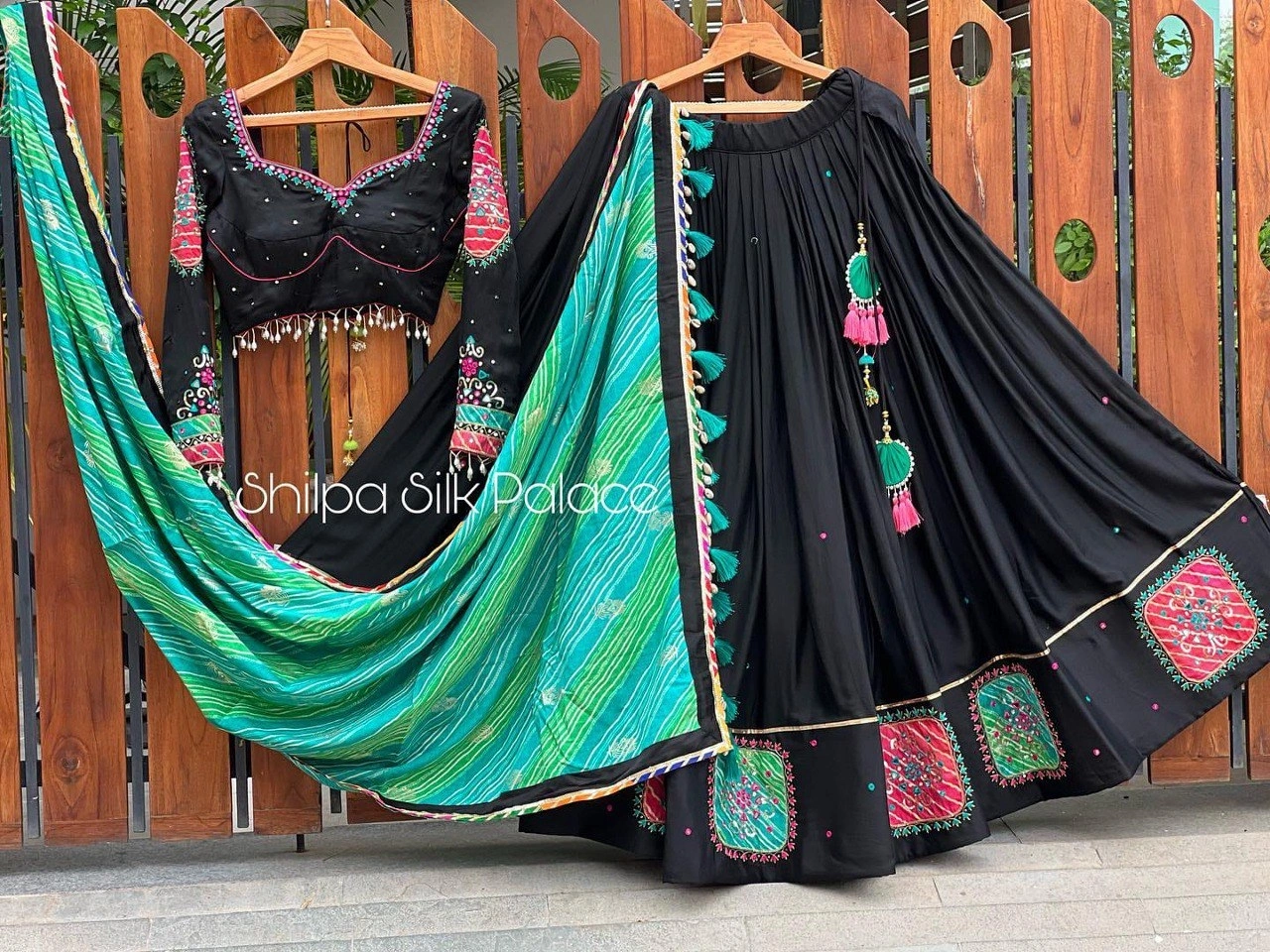 Muslin Cotton Lehenga Set with Real Mirror Work - Complete Ensemble-VCT-103-Black