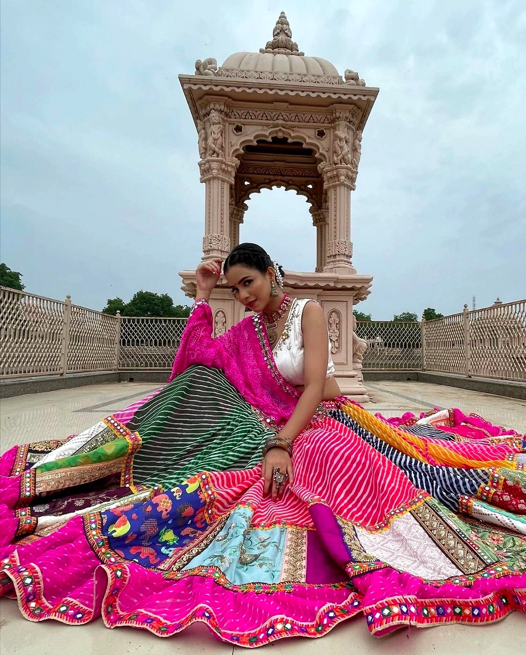 Muslin Cotton Lehenga Set with Real Mirror Work - Complete Ensemble-Pink-1