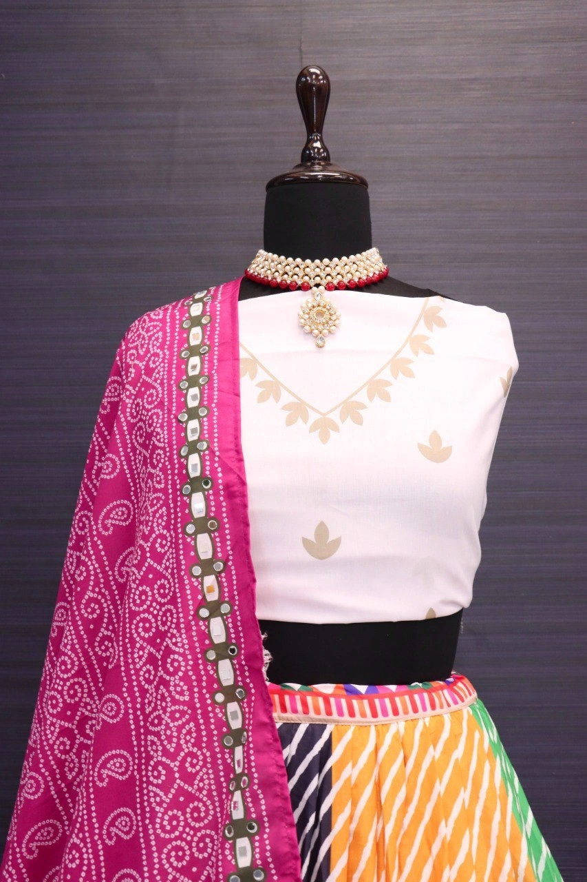 Muslin Cotton Lehenga Set with Real Mirror Work - Complete Ensemble-Pink-2