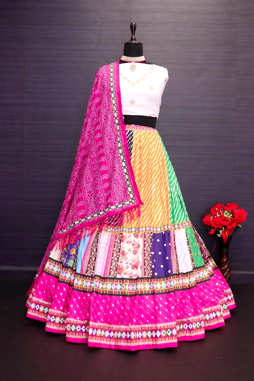 Muslin Cotton Lehenga Set with Real Mirror Work - Complete Ensemble-Pink-3