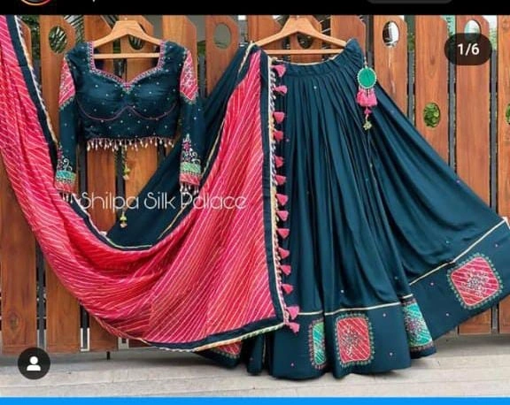 Muslin Cotton Lehenga Set with Real Mirror Work - Complete Ensemble-VCT-108-NavyBlue