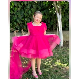 Floral Net Dress with Boing Patti and Bow Details